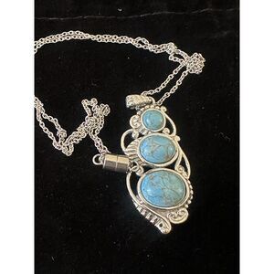8 Cttw Mojave Blue Turquoise 20” Stainless Steel Necklace Pendant